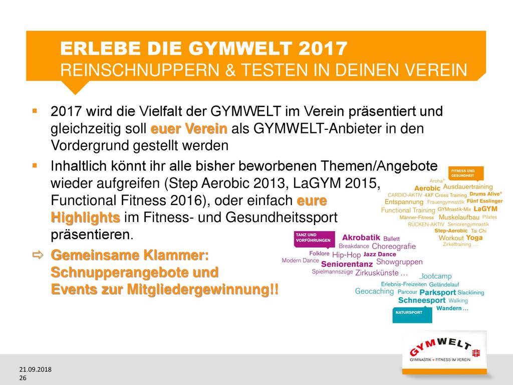 Erlebe die Gymwelt 2017 reinschnuppern & Testen in deinen Verein