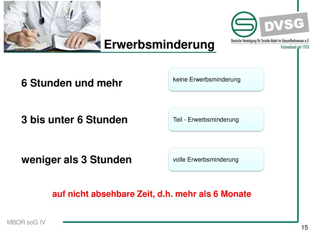 Erwerbsminderung 6 Stunden und mehr 3 bis unter 6 Stunden