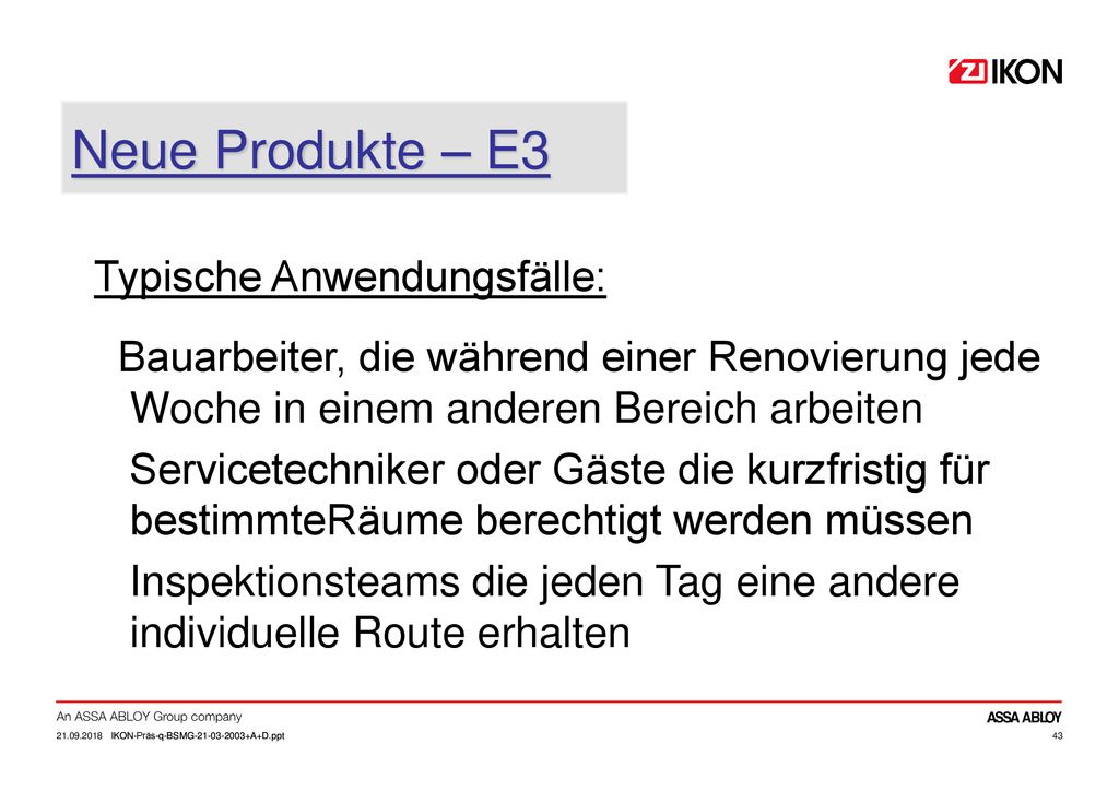 Neue Produkte – E3 Typische Anwendungsfälle: