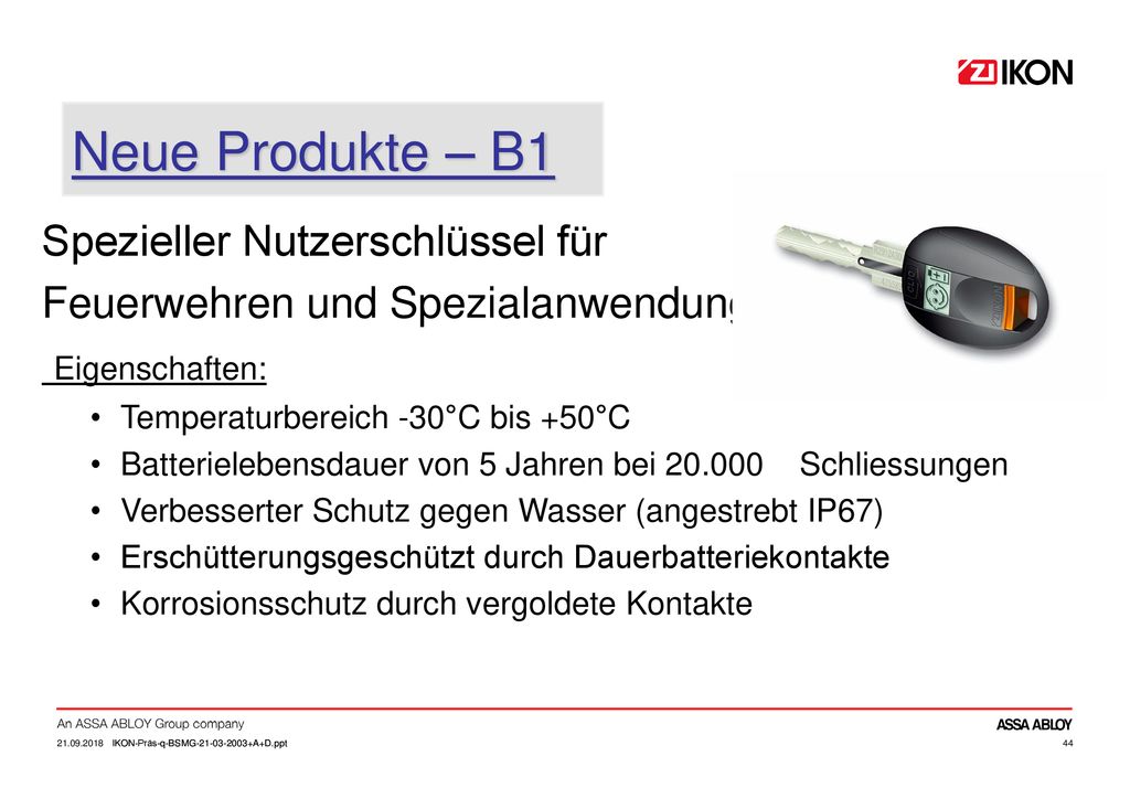 Neue Produkte – B1 Spezieller Nutzerschlüssel für