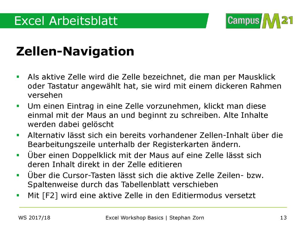 Excel Workshop Basics | Stephan Zorn