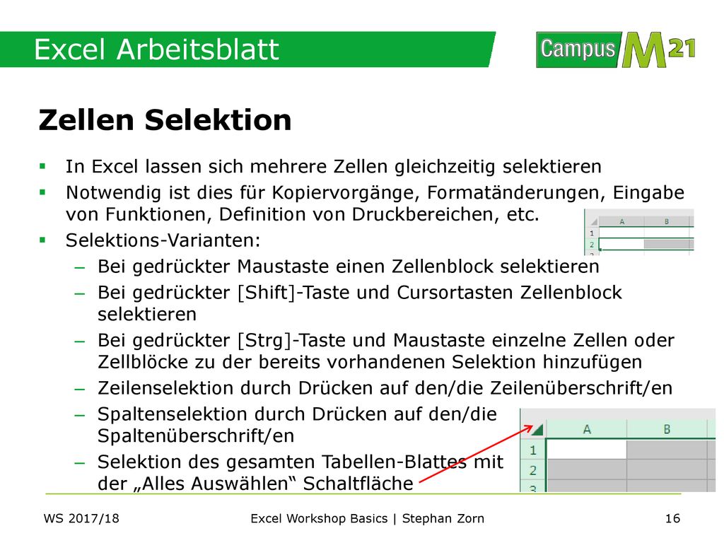 Excel Workshop Basics | Stephan Zorn