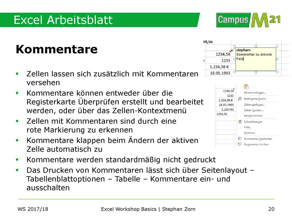 Excel Workshop Basics | Stephan Zorn