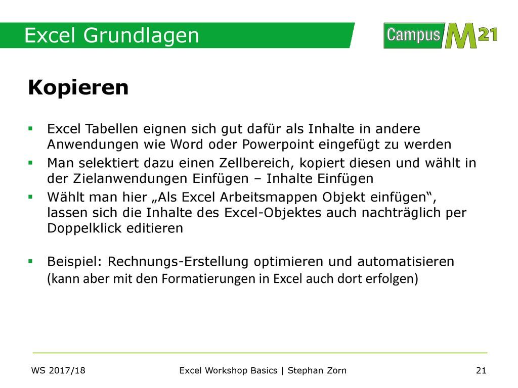 Excel Workshop Basics | Stephan Zorn