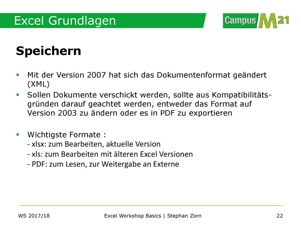 Excel Workshop Basics | Stephan Zorn