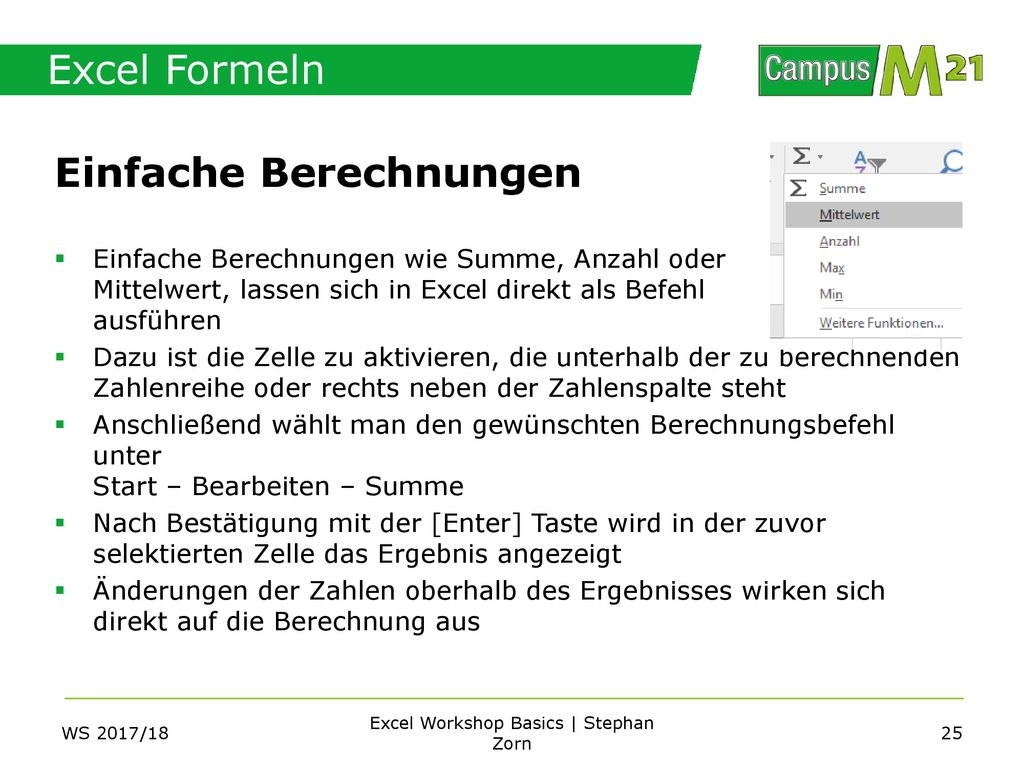 Excel Workshop Basics | Stephan Zorn