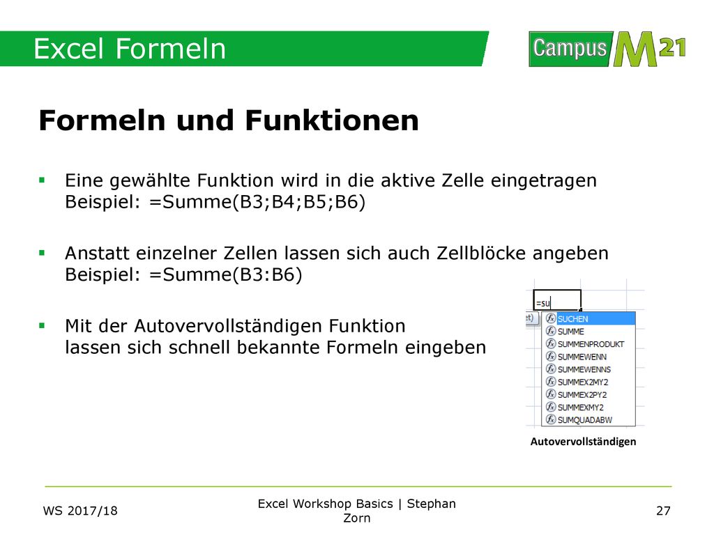 Excel Workshop Basics | Stephan Zorn
