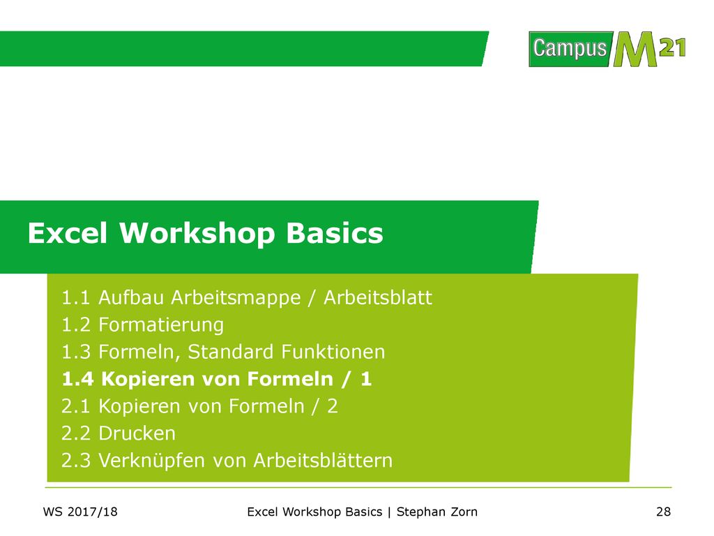 Excel Workshop Basics | Stephan Zorn