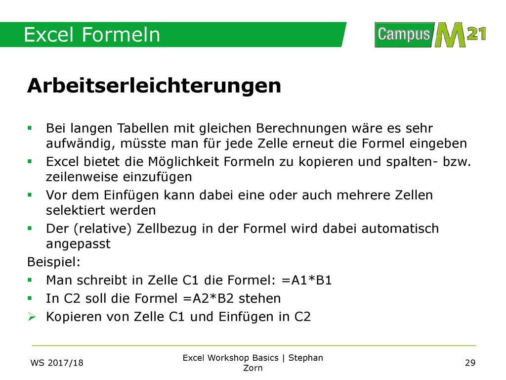 Excel Workshop Basics | Stephan Zorn