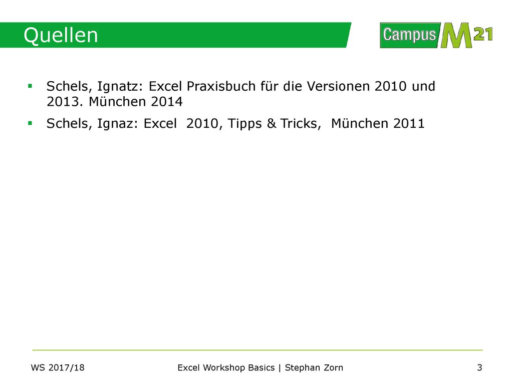 Excel Workshop Basics | Stephan Zorn