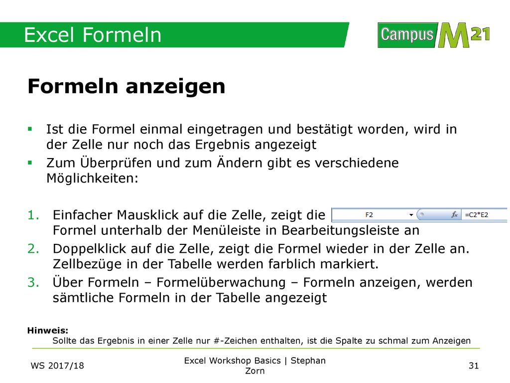 Excel Workshop Basics | Stephan Zorn