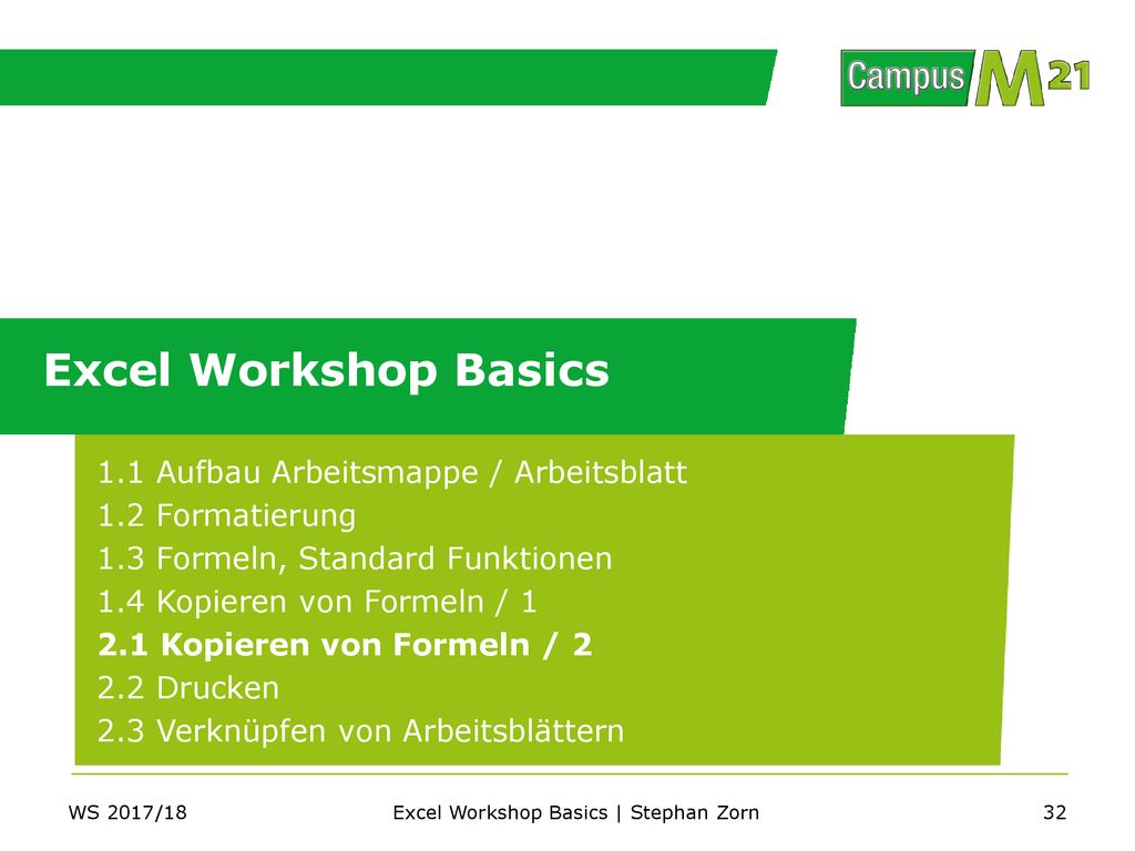 Excel Workshop Basics | Stephan Zorn