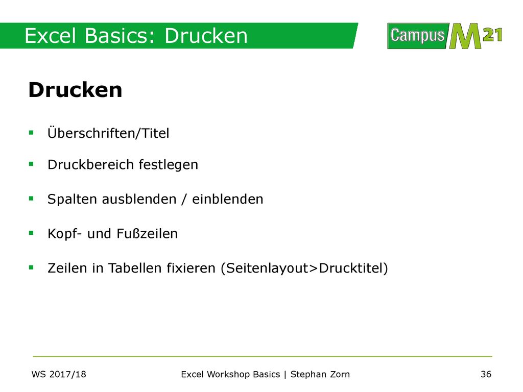 Excel Workshop Basics | Stephan Zorn