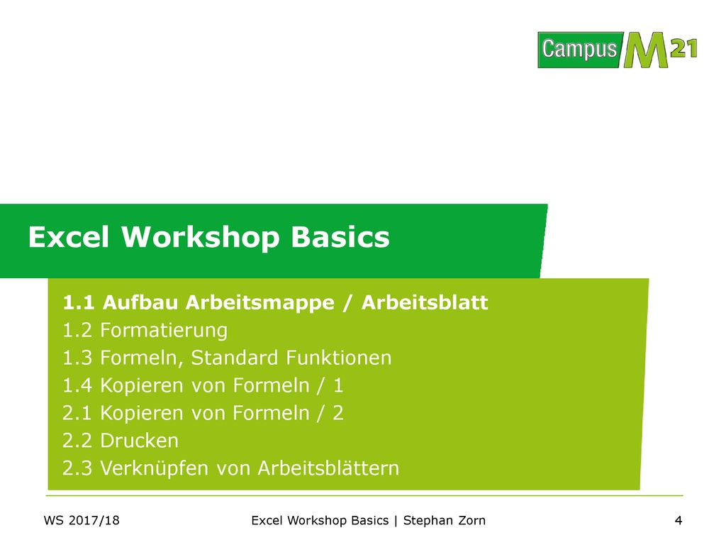Excel Workshop Basics | Stephan Zorn