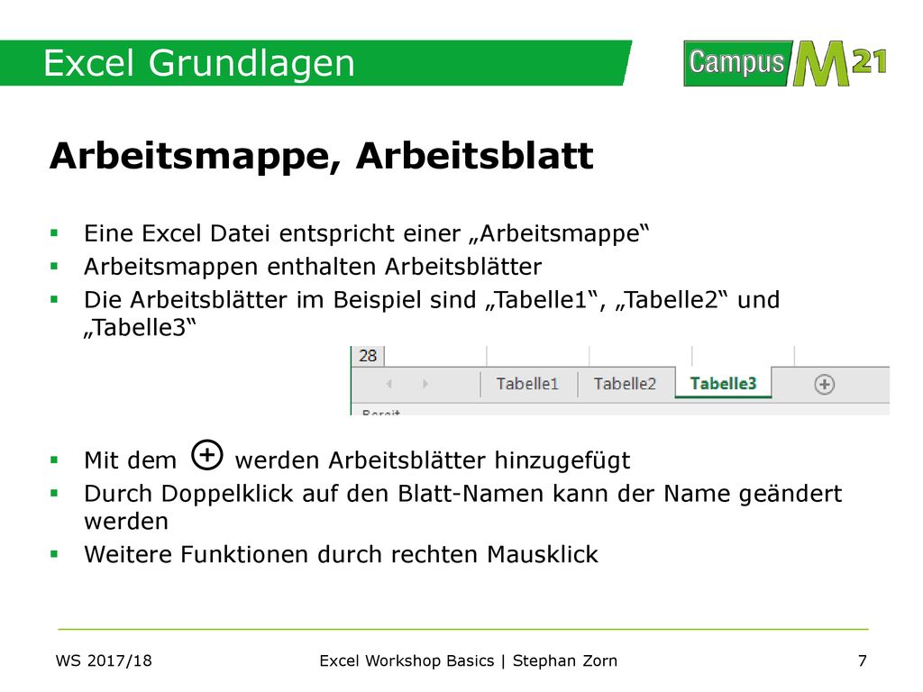 Excel Workshop Basics | Stephan Zorn