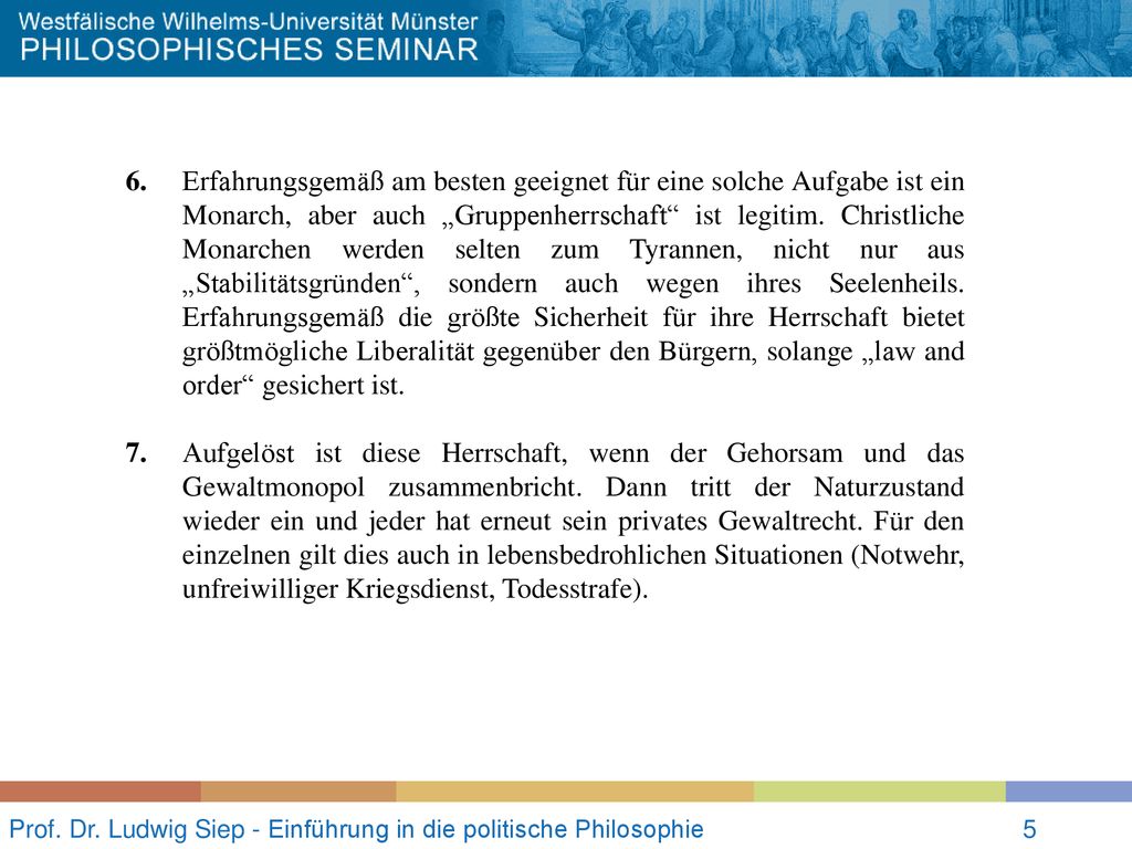 Prof. Dr. Ludwig Siep - Einführung in die politische Philosophie