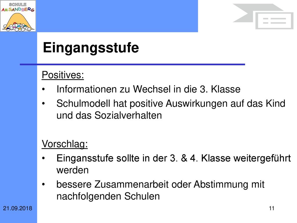 Eingangsstufe Positives: Informationen zu Wechsel in die 3. Klasse