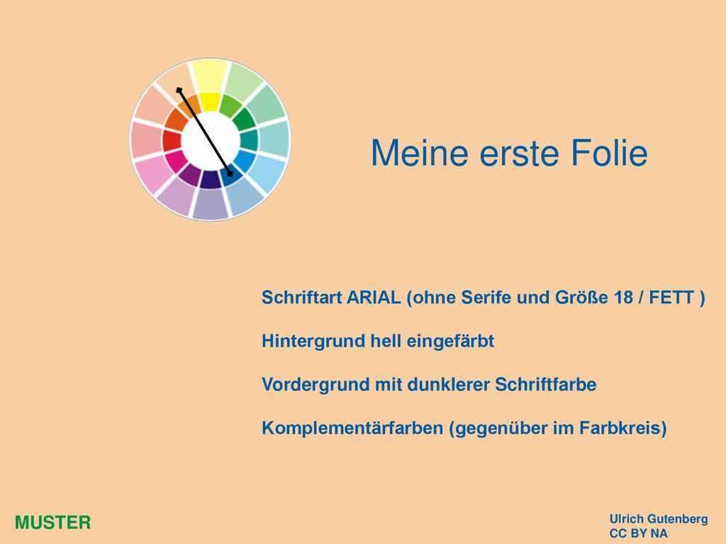 Meine erste Folie Schriftart ARIAL (ohne Serife und Größe 18 / FETT )