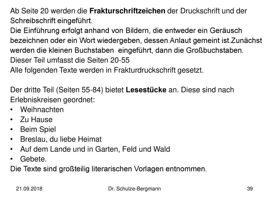 Ab Seite 20 werden die Frakturschriftzeichen der Druckschrift und der
