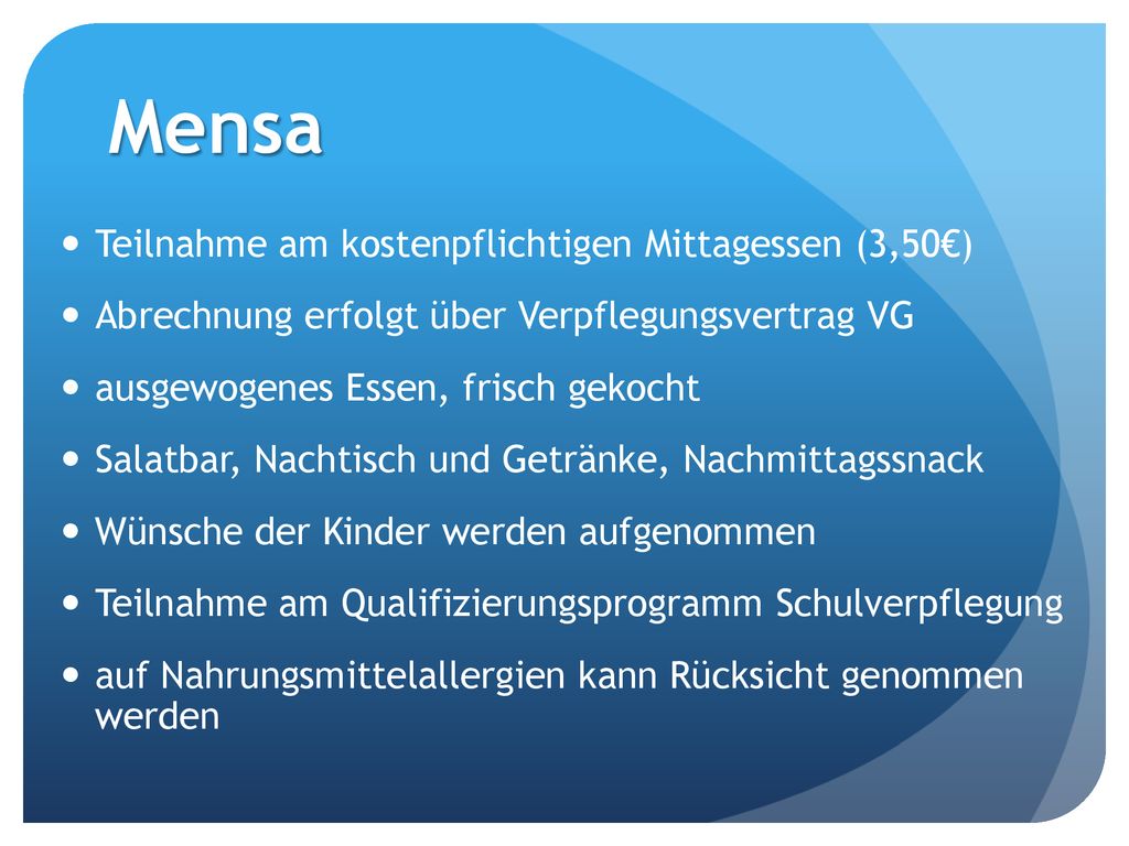 Mensa Teilnahme am kostenpflichtigen Mittagessen (3,50€)