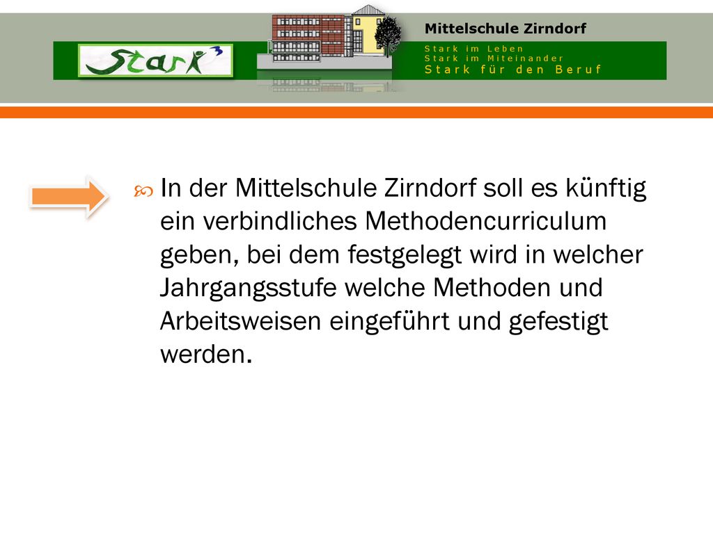 In der Mittelschule Zirndorf soll es künftig ein verbindliches Methodencurriculum geben, bei dem festgelegt wird in welcher Jahrgangsstufe welche Methoden und Arbeitsweisen eingeführt und gefestigt werden.