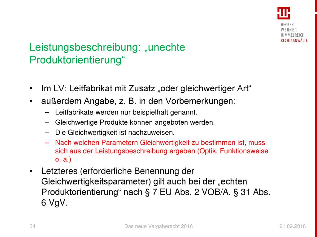 Leistungsbeschreibung: „unechte Produktorientierung