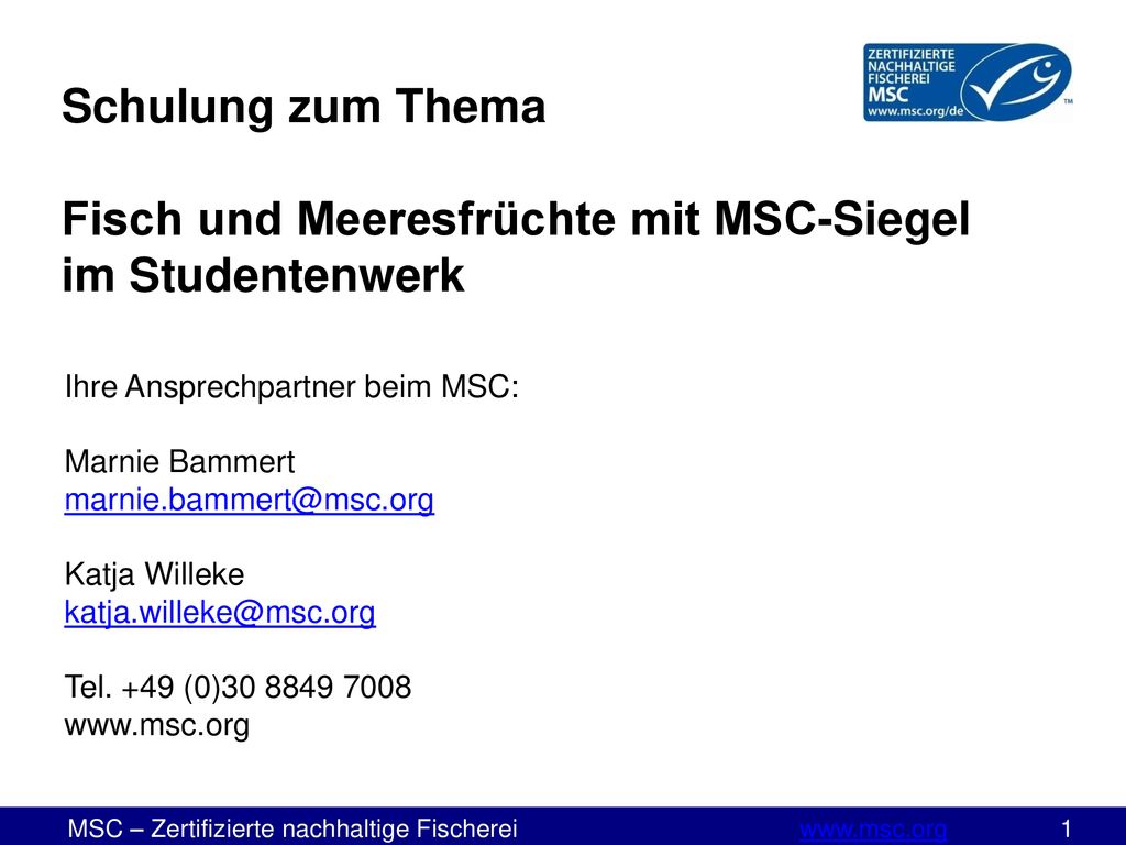 Schulung zum Thema Fisch und Meeresfrüchte mit MSC-Siegel im Studentenwerk