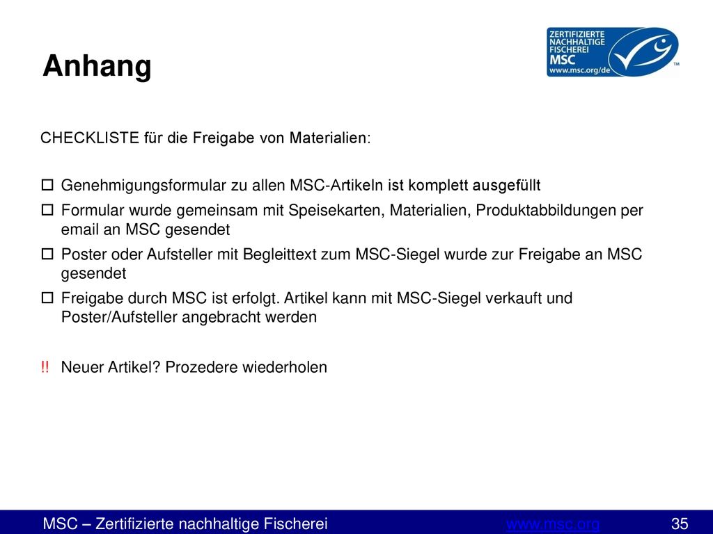 Anhang CHECKLISTE für die Freigabe von Materialien: