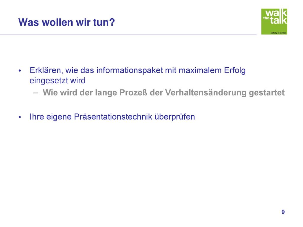 Was wollen wir tun Erklären, wie das informationspaket mit maximalem Erfolg eingesetzt wird.