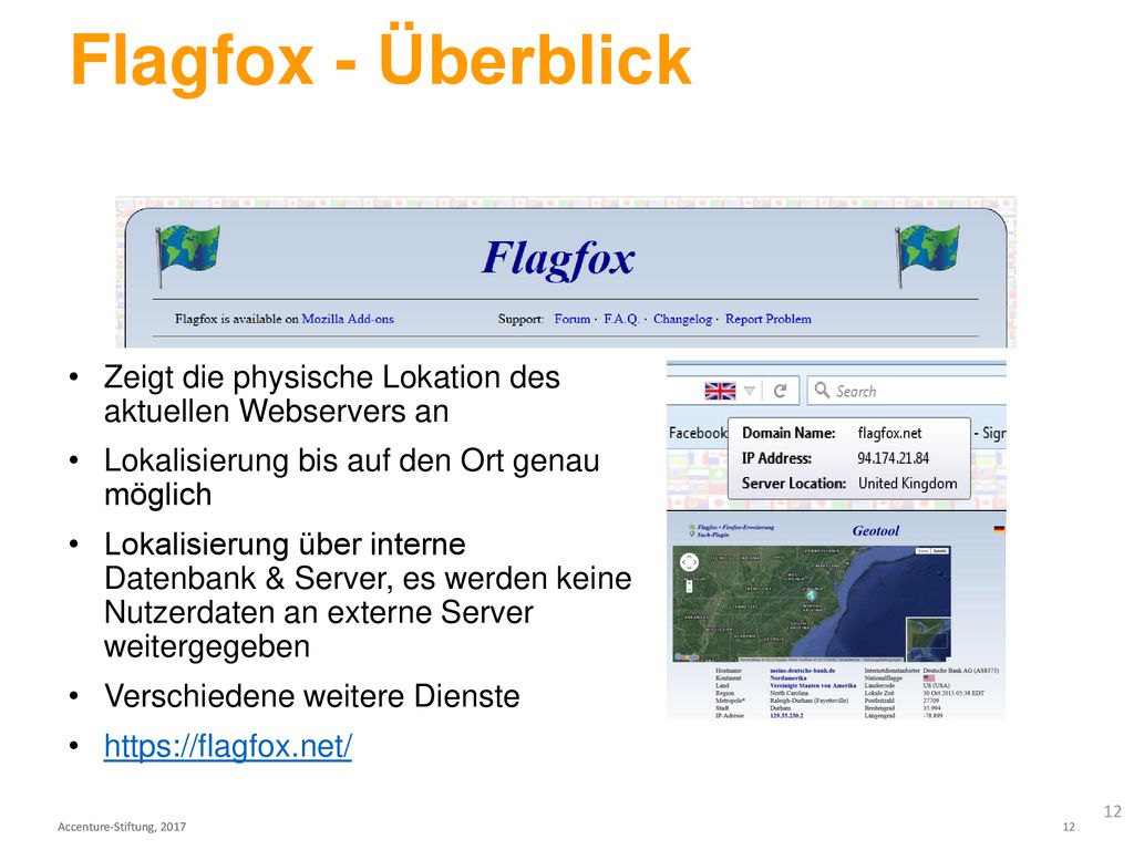 Flagfox - Überblick Zeigt die physische Lokation des aktuellen Webservers an.