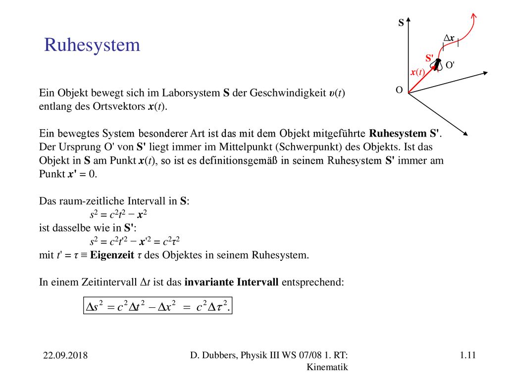 S S Δx. O. O Ruhesystem. x(t) Ein Objekt bewegt sich im Laborsystem S der Geschwindigkeit υ(t)
