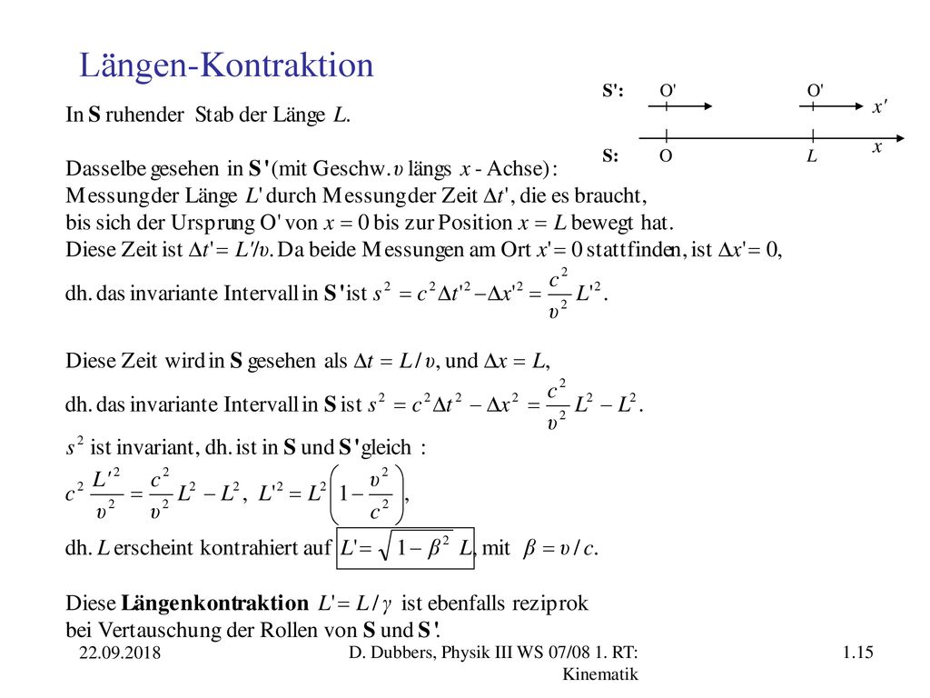 Längen-Kontraktion x x S : O O S: O L