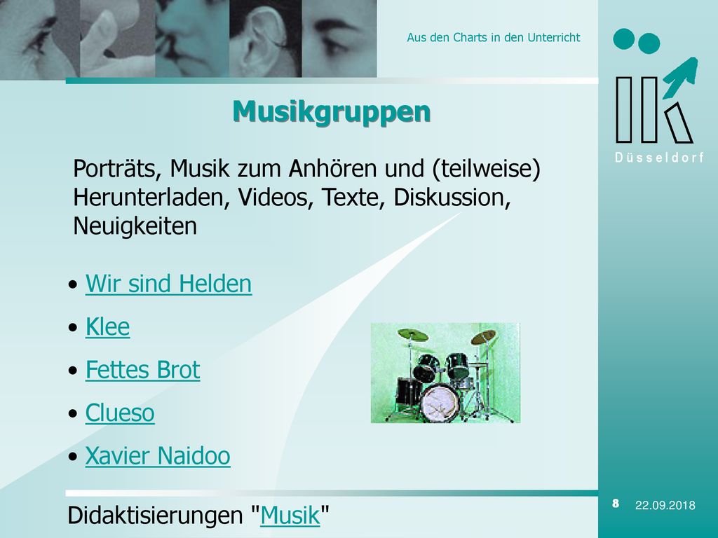 Musikgruppen Porträts, Musik zum Anhören und (teilweise) Herunterladen, Videos, Texte, Diskussion, Neuigkeiten.