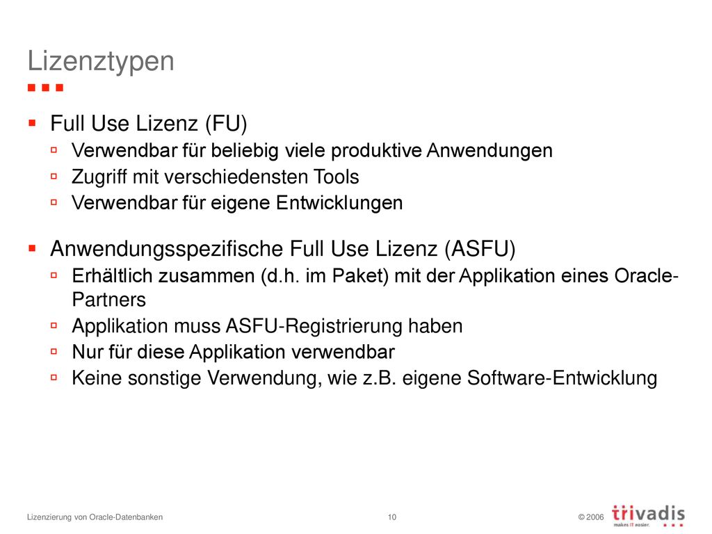 Lizenztypen Full Use Lizenz (FU)