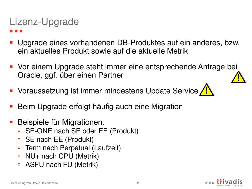 Lizenz-Upgrade Upgrade eines vorhandenen DB-Produktes auf ein anderes, bzw. ein aktuelles Produkt sowie auf die aktuelle Metrik.