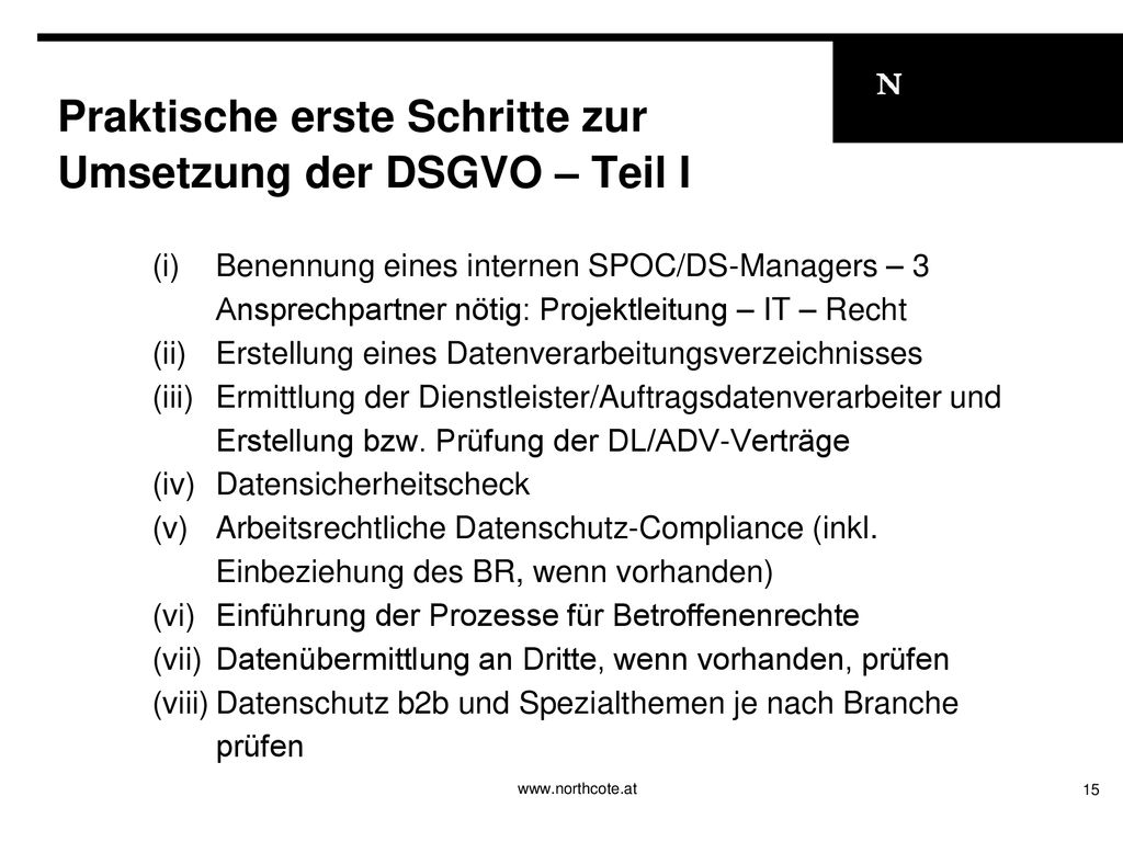 Praktische erste Schritte zur Umsetzung der DSGVO – Teil I