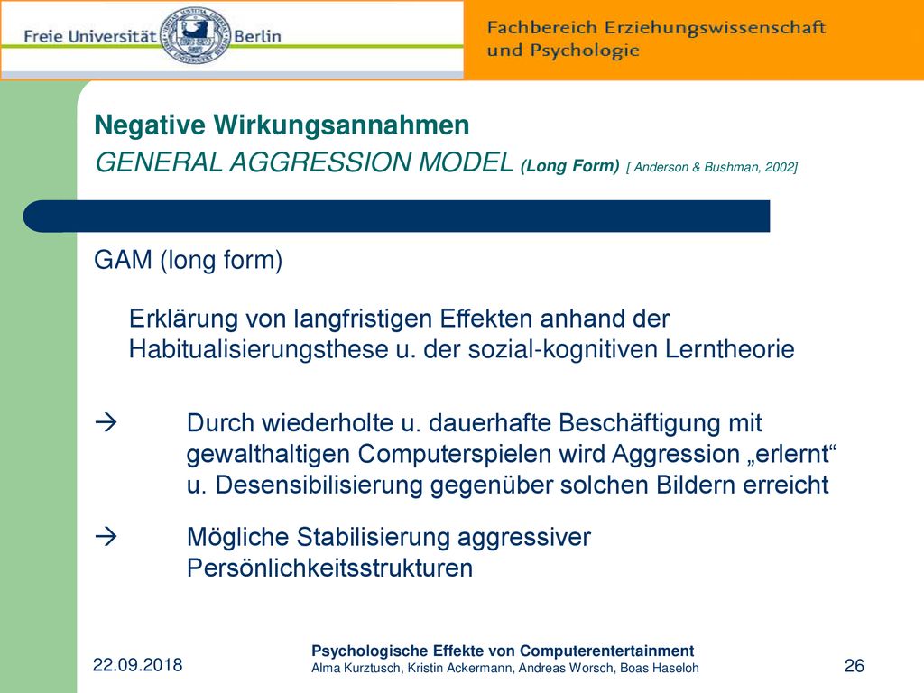 Negative Wirkungsannahmen GENERAL AGGRESSION MODEL (Long Form) [ Anderson & Bushman, 2002]