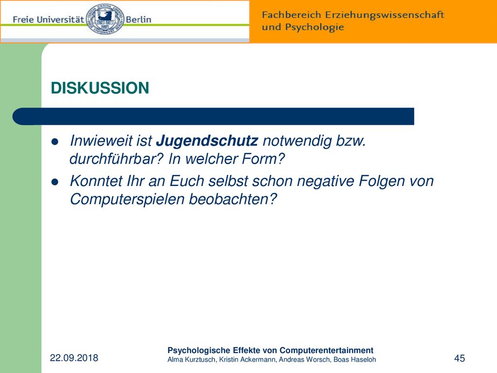 DISKUSSION Inwieweit ist Jugendschutz notwendig bzw. durchführbar In welcher Form