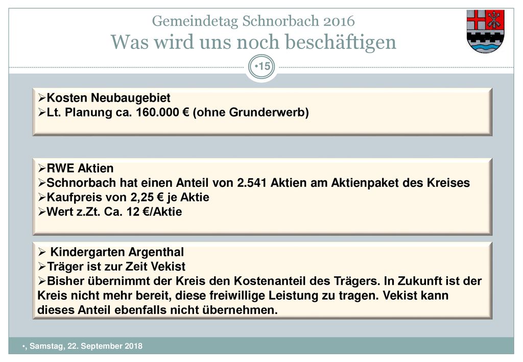 Gemeindetag Schnorbach 2016 Was wird uns noch beschäftigen