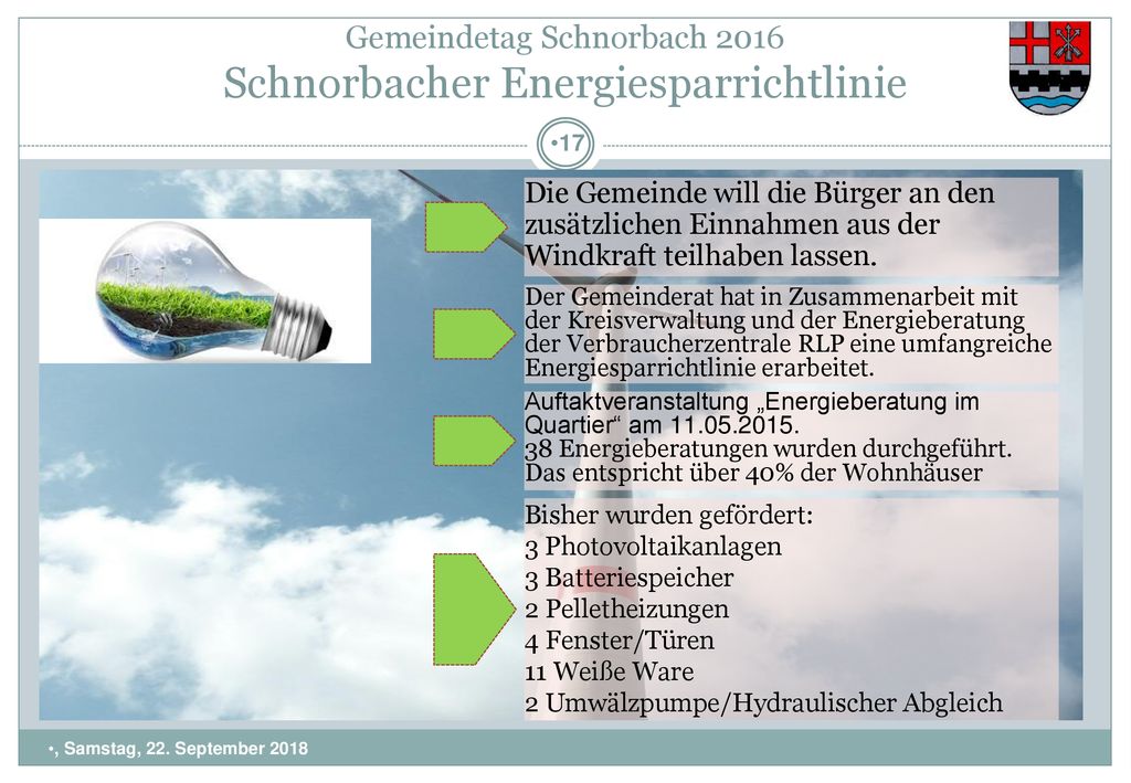 Gemeindetag Schnorbach 2016 Schnorbacher Energiesparrichtlinie