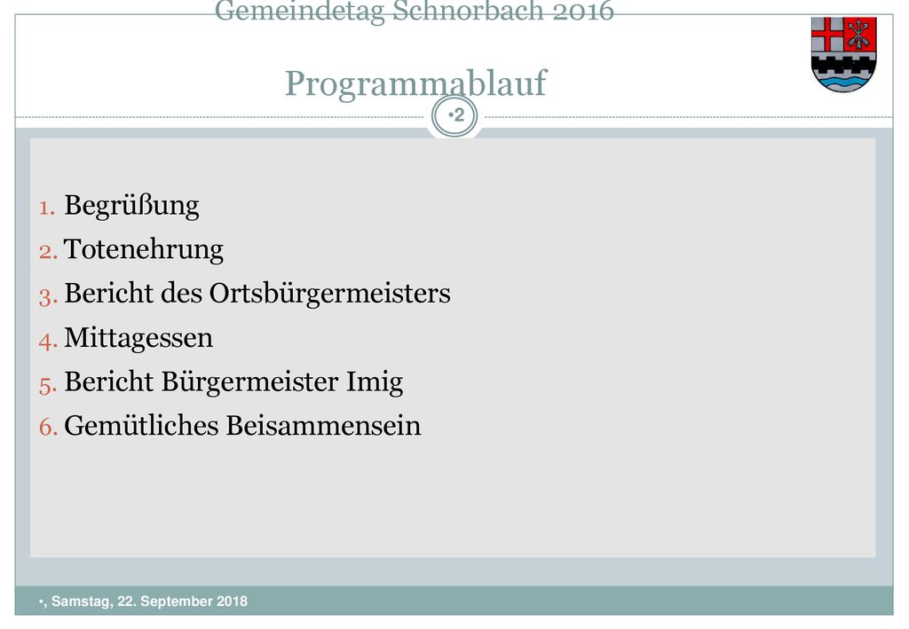 Gemeindetag Schnorbach 2016 Programmablauf