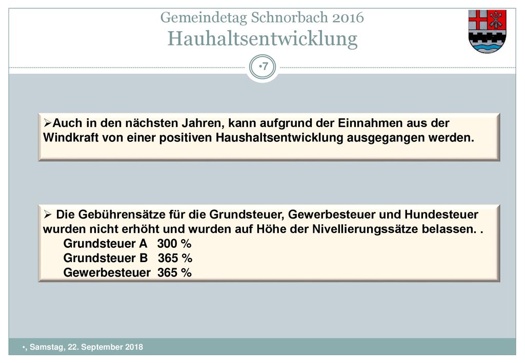 Gemeindetag Schnorbach 2016 Hauhaltsentwicklung