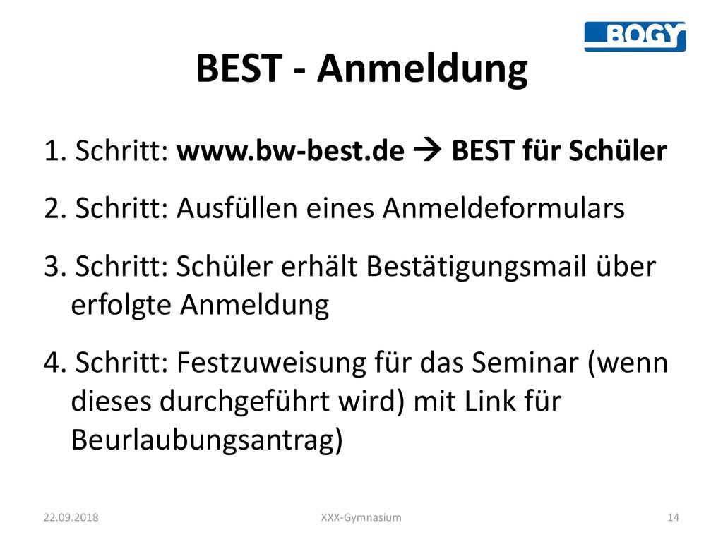 BEST - Anmeldung 1. Schritt:    BEST für Schüler