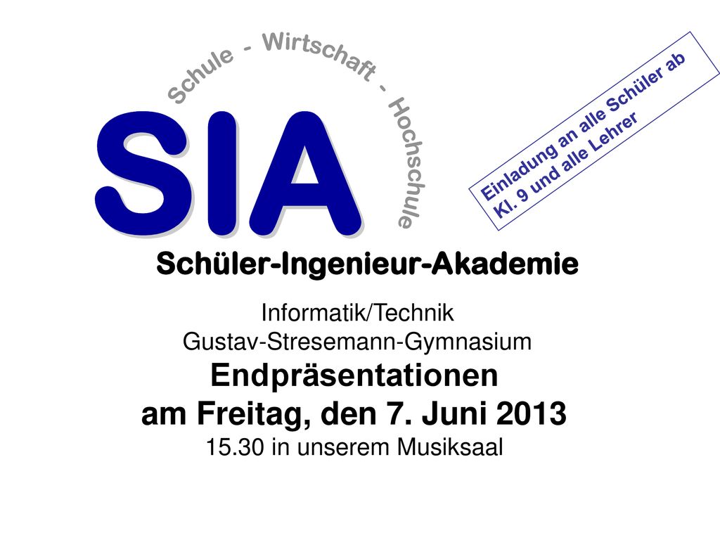 Einladung an alle Schüler ab Kl. 9 und alle Lehrer