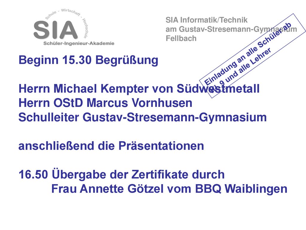 Herrn Michael Kempter von Südwestmetall Herrn OStD Marcus Vornhusen