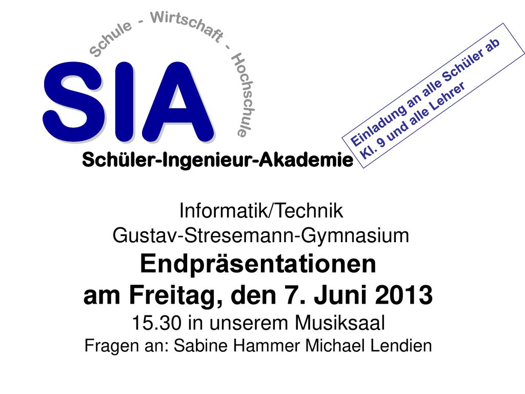 Einladung an alle Schüler ab Kl. 9 und alle Lehrer