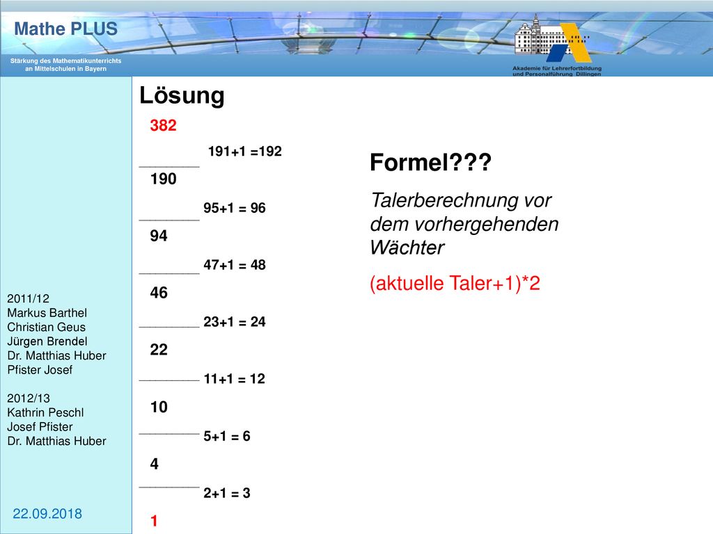 Lösung Formel Talerberechnung vor dem vorhergehenden Wächter