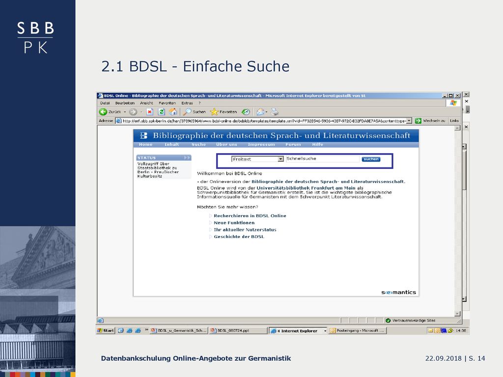 2.1 BDSL - Einfache Suche Datenbankschulung Online-Angebote zur Germanistik |