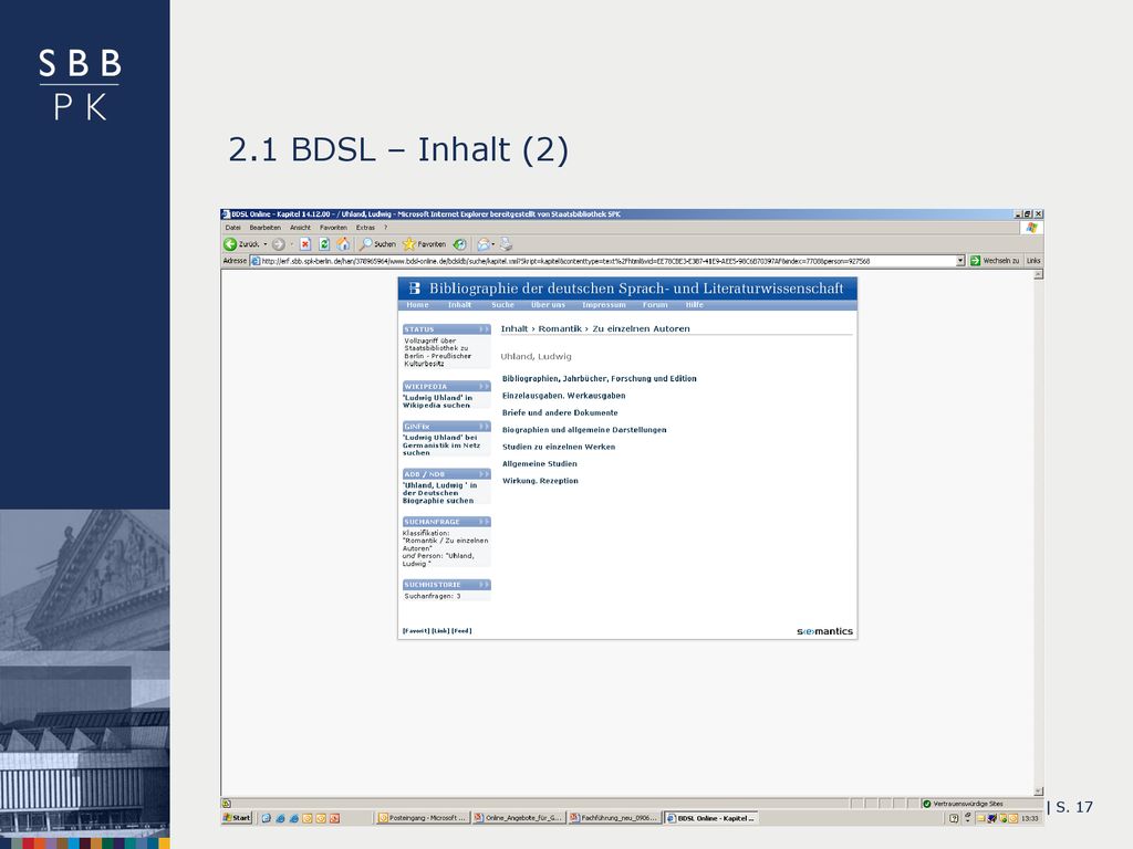 2.1 BDSL – Inhalt (2) Datenbankschulung Online-Angebote zur Germanistik |