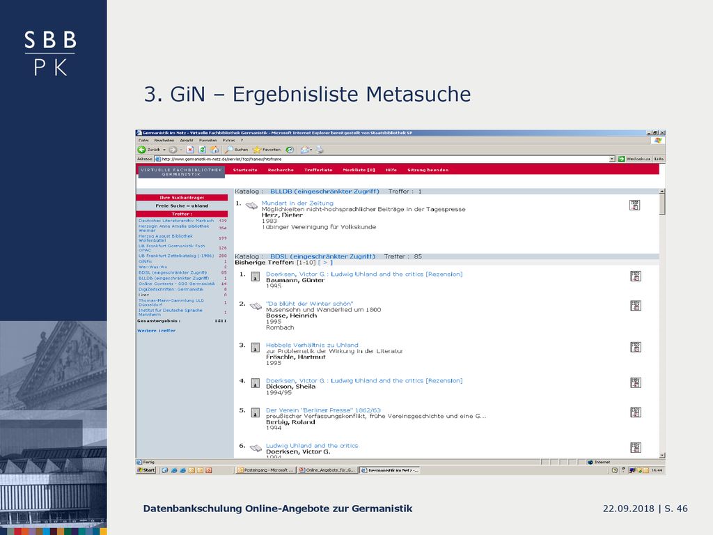 3. GiN – Ergebnisliste Metasuche